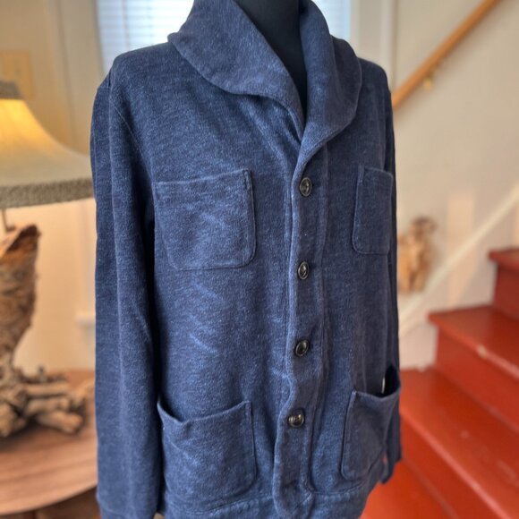 RRL Double RL Ralph Lauren indigo jersey chore coat overshirt jacket cardigan - Picture 2 of 5